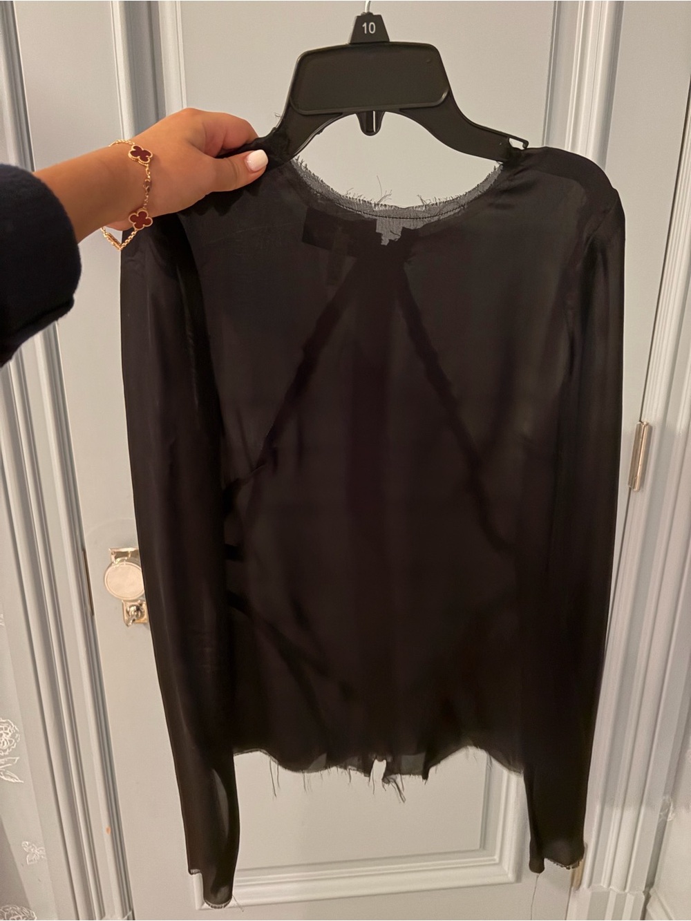 J. Mendel Black Sheer Long-Sleeve Dress Top